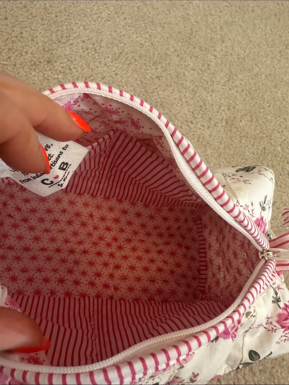 C·B Positano Pink Floral Quilted Travel Cosmetic Bag